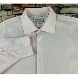 Brooks Brothers Luxury Thomas Mason Button Up Shirt Mens 17.5/34 Pink Striped